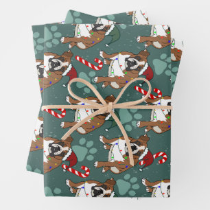 Christmas Holiday English Bulldog Wrapping Paper Sheets