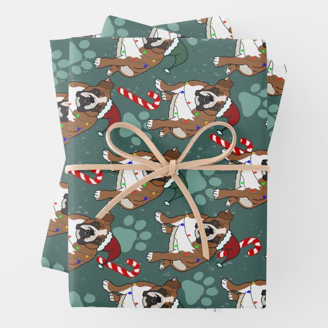 Christmas Holiday English Bulldog Wrapping Paper Sheets (In situ)