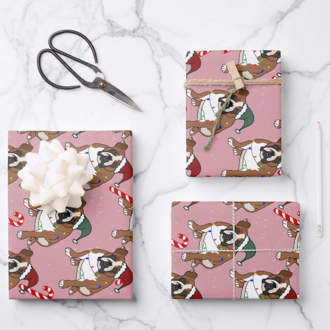 Christmas Holiday English Bulldog Wrapping Paper Sheets (Front)