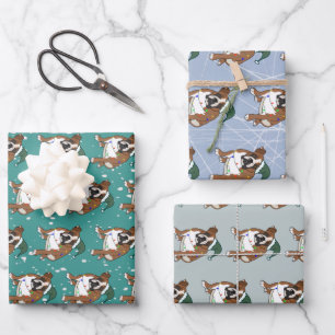 Christmas Holiday English Bulldog Wrapping Paper Sheets