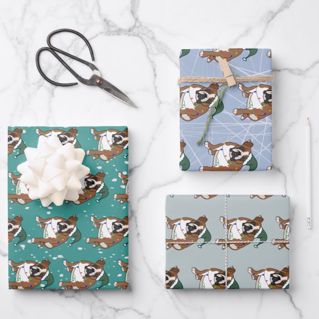 Christmas Holiday English Bulldog Wrapping Paper Sheets (Front)