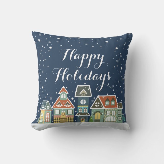 Christmas Holiday Evening Winter Village Bendel Throw Pillow (Front)