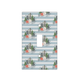 Christmas Holiday Evergreen Trees Stripes Light Switch Cover
