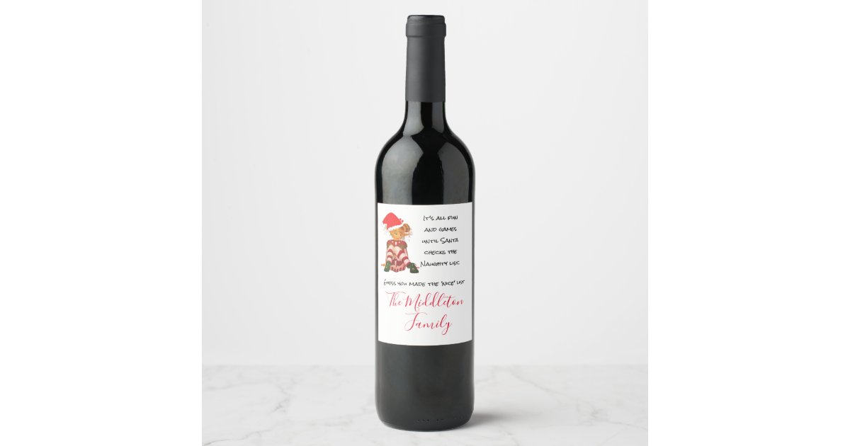 Christmas Holiday Family Funny Quote Elf Name Wine Label | Zazzle
