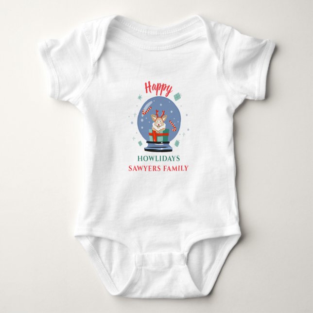 Christmas Holiday Family Matching Dog Howlidays Baby Bodysuit (Front)