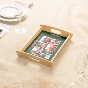 Christmas Holiday Family Photo Collage Custom Name Serving Tray
