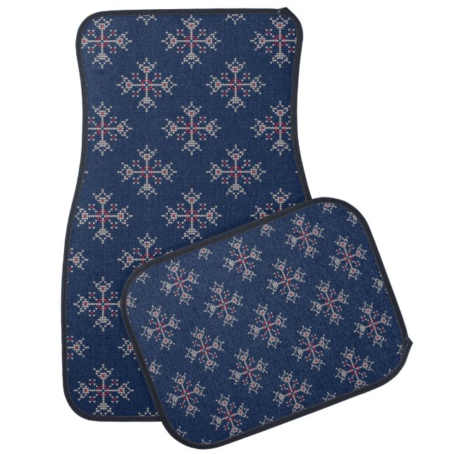 Christmas Holiday Faux Knit Pattern Nordic Theme Car Floor Mat (Set)