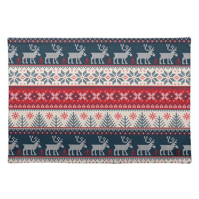 Christmas Holiday Faux Knit Pattern Nordic Theme Cloth Placemat (Front)