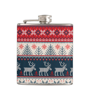 Christmas Holiday Faux Knit Pattern Nordic Theme Flask