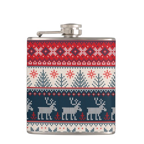 Christmas Holiday Faux Knit Pattern Nordic Theme Flask