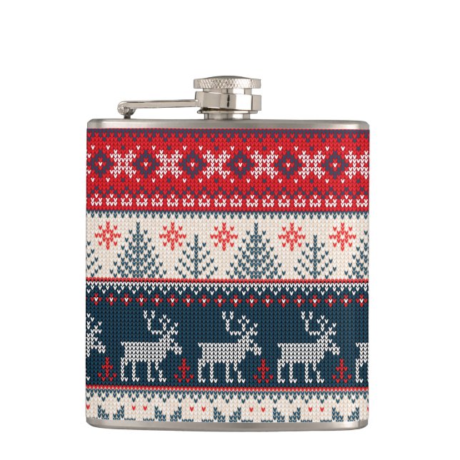 Christmas Holiday Faux Knit Pattern Nordic Theme Flask (Front)