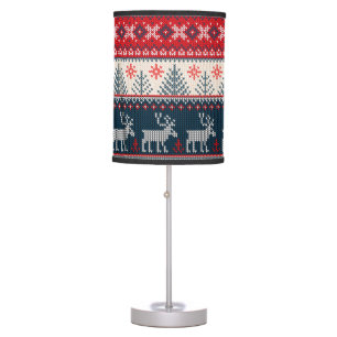 Christmas Holiday Faux Knit Pattern Nordic Theme Table Lamp