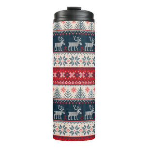 Christmas Holiday Faux Knit Pattern Nordic Theme Thermal Tumbler