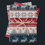 Christmas Holiday Faux Knit Pattern Nordic Themed Wrapping Paper Sheets<br><div class="desc">Cute Christmas wrapping paper Featuring holiday themed knitting pattern,  a deer silhouette,  and script</div>