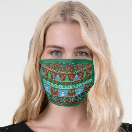 Christmas Holiday Faux Knitted Sweater Pattern Face Mask