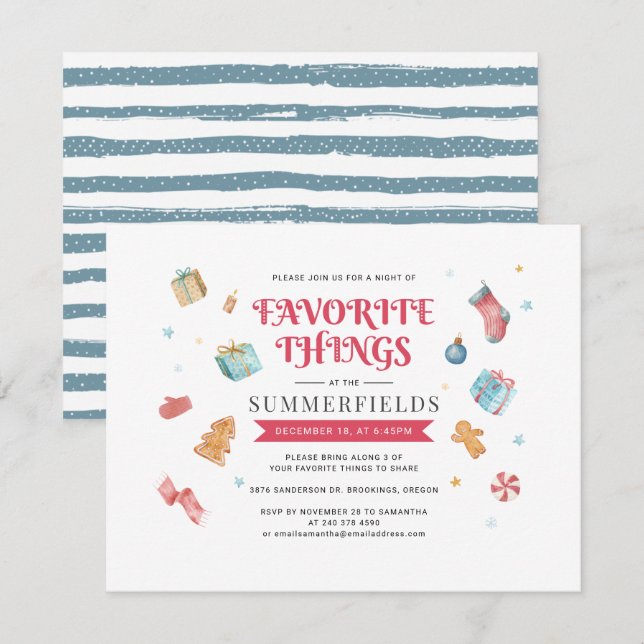 Christmas Holiday Favorite Things Party Invitation (Front/Back)