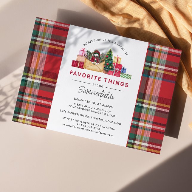 Christmas Holiday Favorite Things Party Invitation (Plaid Rustic Favorite Things Christmas Invitation)
