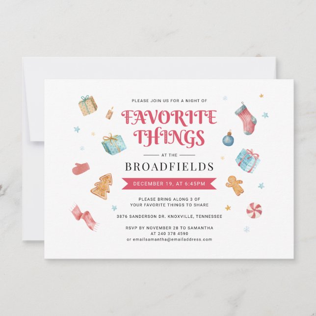 Christmas Holiday Favorite Things Party Invitation (Front)