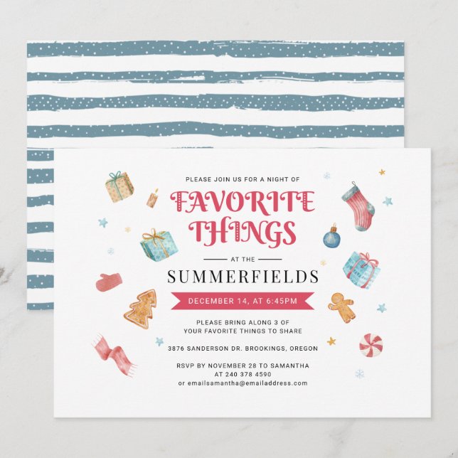 Christmas Holiday Favorite Things Party Invitation (Front/Back)