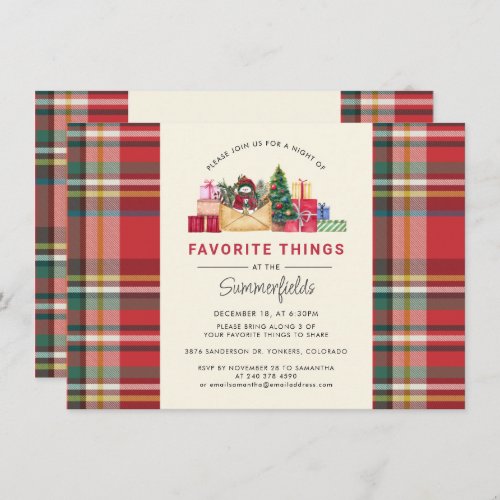 Christmas Holiday Favorite Things Party Plaid Red Invitation