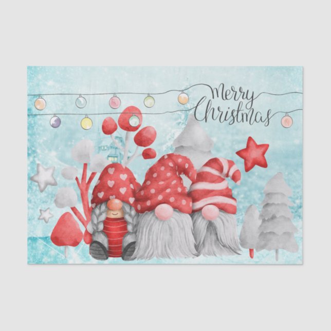 Christmas Holiday Festive Gnomes Tissue Paper (Front)