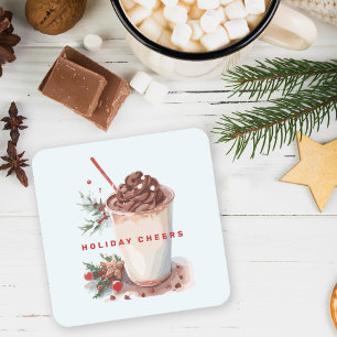 Christmas Holiday Festive Hot Chocolate Party Square Paper Coaster