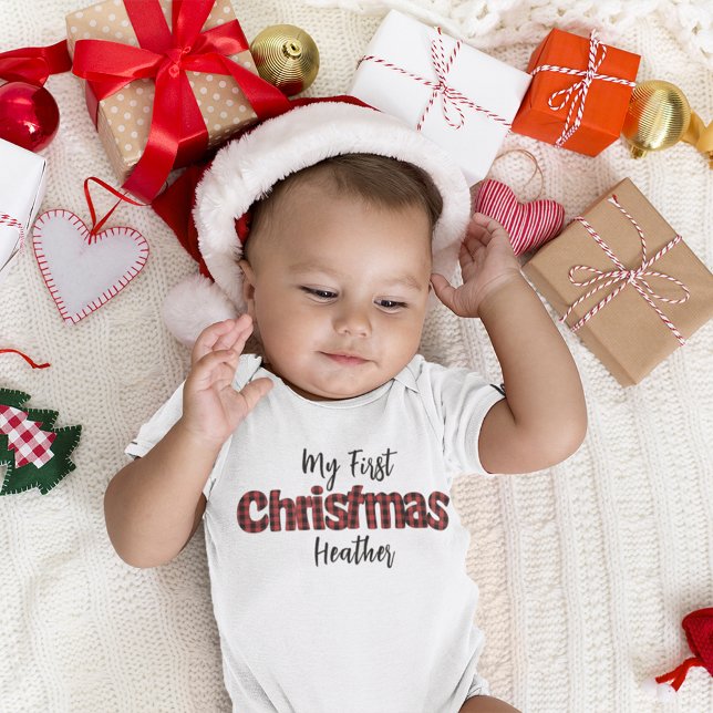 Christmas Holiday Festive My First Buffalo Check  Baby Bodysuit (Creator Uploaded)