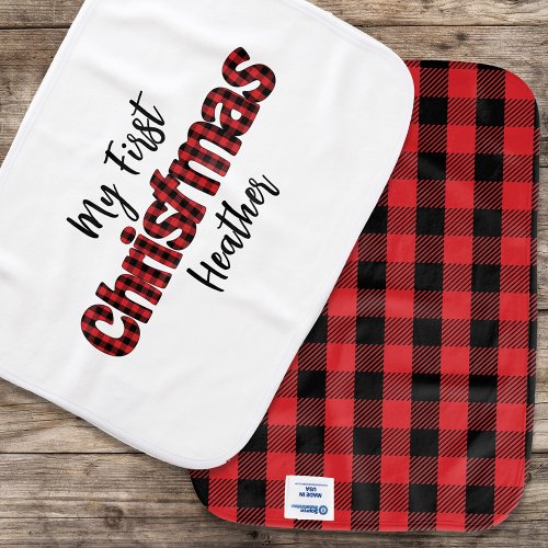 Christmas Holiday Festive My First Buffalo Check  Baby Burp Cloth