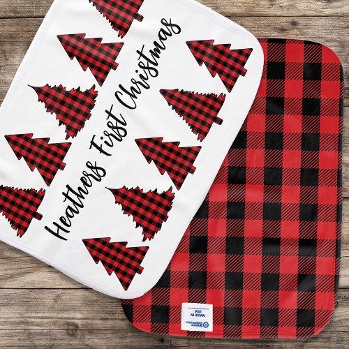 Christmas Holiday Festive My First Buffalo Plaid  Baby Burp Cloth