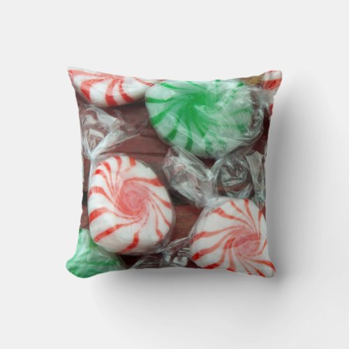 Christmas Holiday festive peppermint swirl candies Throw Pillow
