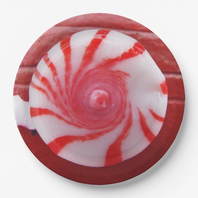 Christmas Holiday festive peppermint swirl candy Paper Plates (Front)