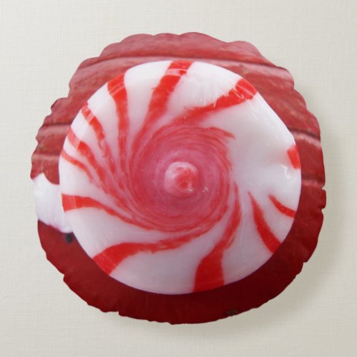 Christmas Holiday festive peppermint swirl candy Round Pillow