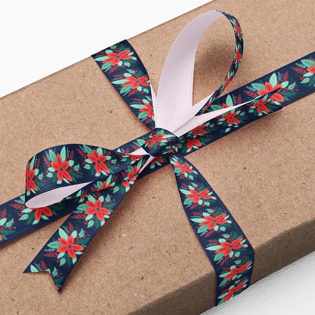 Christmas Holiday Festive Red Floral Botanical  Satin Ribbon (Creator Uploaded)