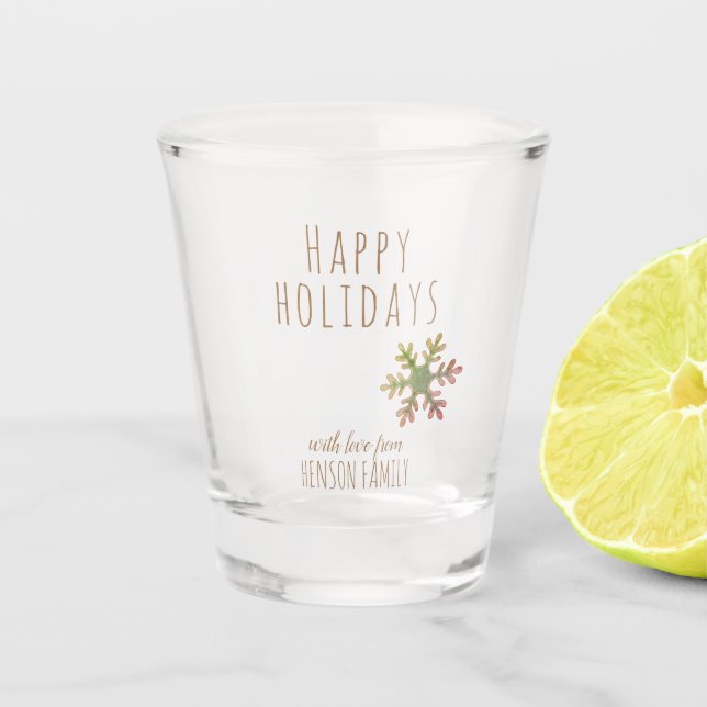 Christmas Holiday Festive Snowflake Personalized Shot Glass (Front)