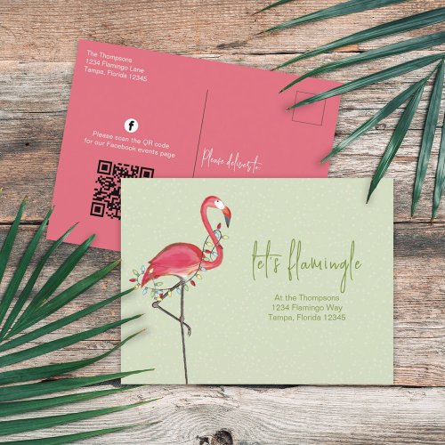 Christmas Holiday Flamingo QR Code Social Media  Postcard
