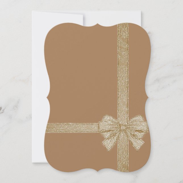 Christmas Holiday Flat Greeting Card, Beige Bow Card (Front)