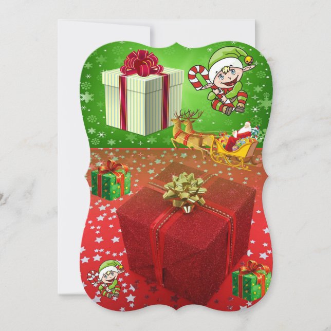 Christmas Holiday Flat Greeting Card, Elf Card (Front)