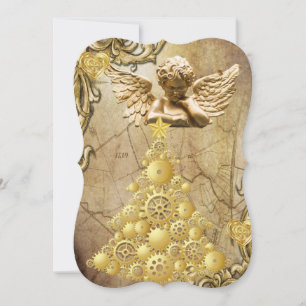 Christmas Holiday Flat Greeting Card, Gold Angel Card