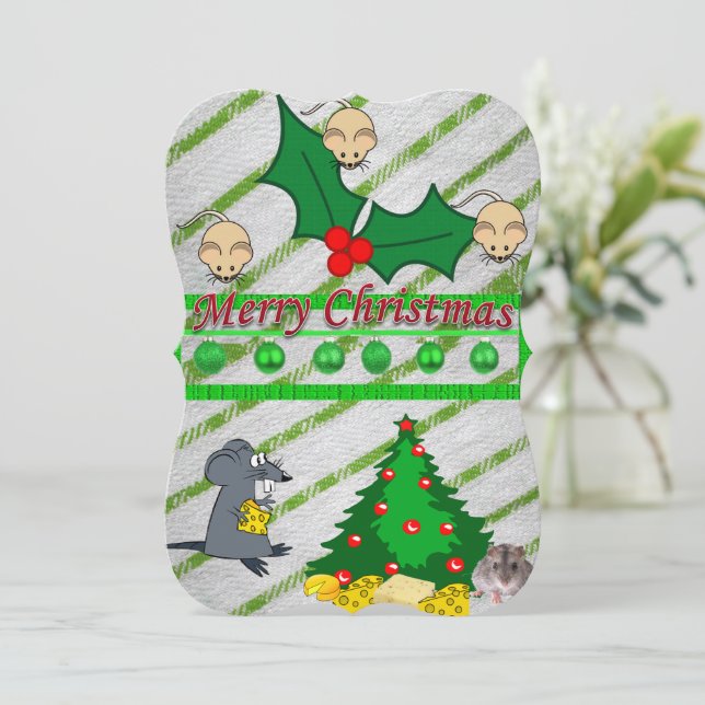 Christmas Holiday Flat Greeting Card, Mice Card (Standing Front)