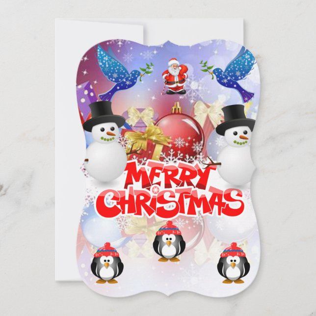 Christmas Holiday Flat Greeting Card, Penguin Card (Front)