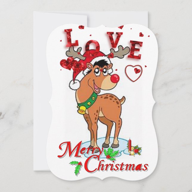 Christmas Holiday Flat Greeting Card, Reindeer Card (Front)
