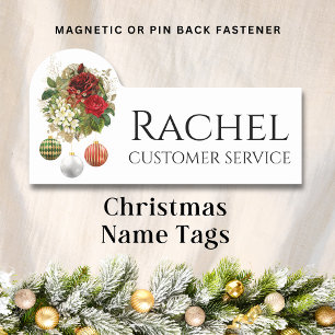 Christmas Holiday Floral Bouquet Personalized Name Tag