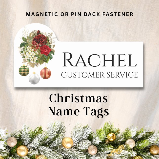 Christmas Holiday Floral Bouquet Personalized Name Tag (Creator Uploaded)