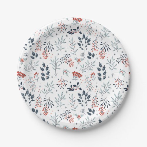 Christmas Holiday Floral Pattern Paper Plates