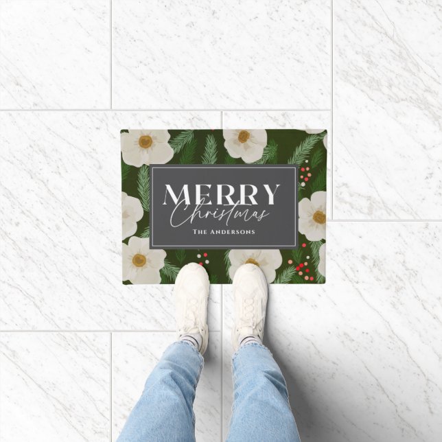 Christmas Holiday Floral Pine Berry Doormat (Indoor)