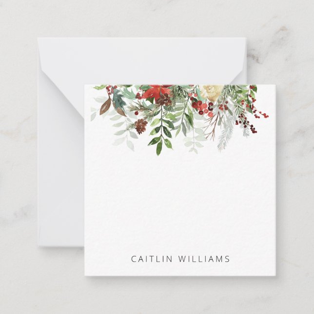 Christmas Holiday Floral Winter Small Note Card (Front)