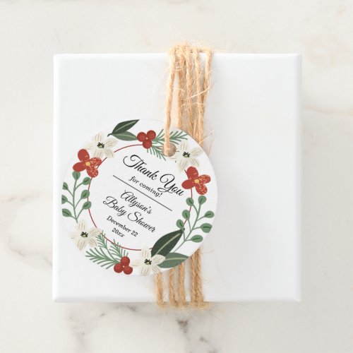Christmas Holiday Floral Wreath Baby Shower Favor  Favor Tags