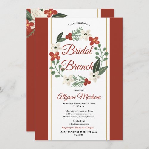 Christmas Holiday Floral Wreath Bridal Brunch Invitation