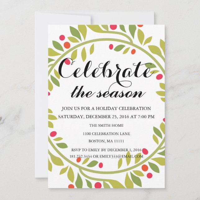 Christmas Holiday Floral Wreath Family Party Invitation (Front)