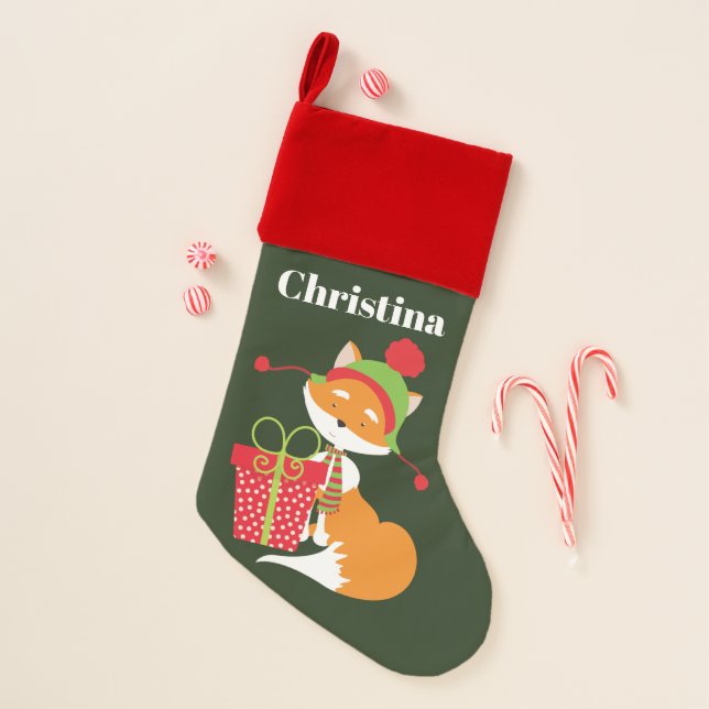 Christmas Holiday fox festive Stocking (Front)